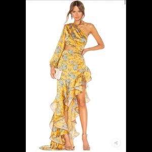 Rosedress ASYMMETRIC RUFFLE FLORAL PRINTED ONE SHOULDER EVENING DRESS - YELLOW